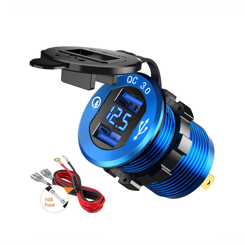 12V-24V Dual QC3.0 USB Fast Charger Socket Power Outlet Car Motorcycle Boat v