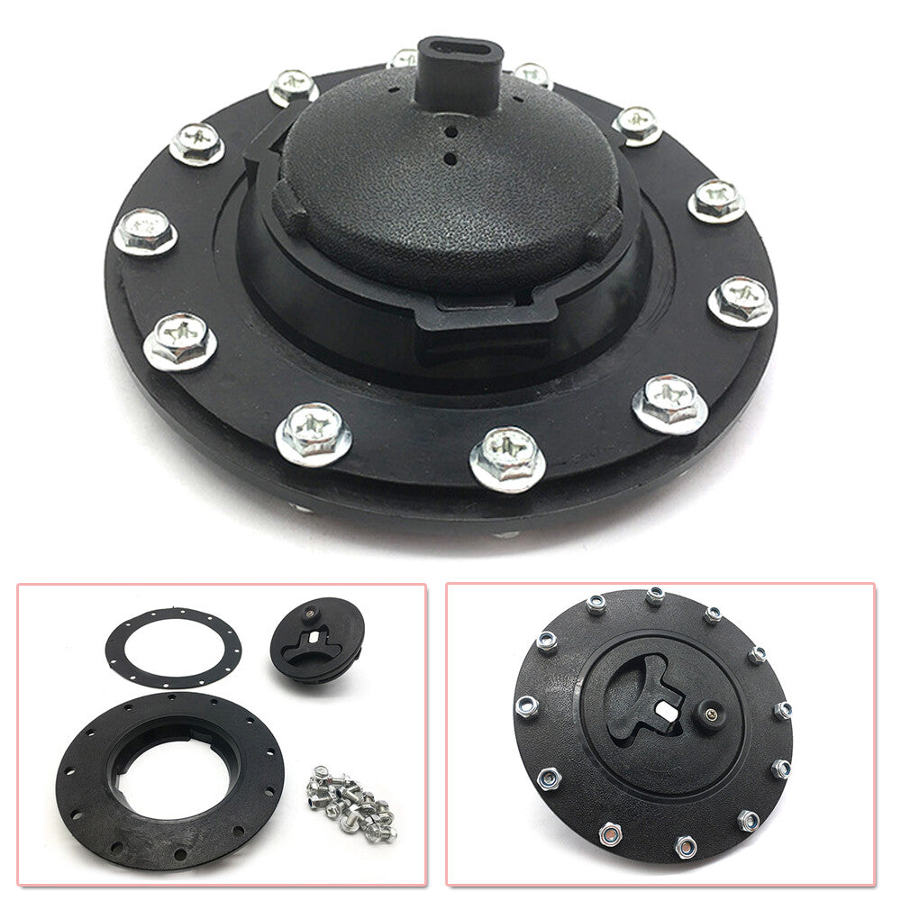 Plastic water tank/fuel tank filler cap (twisted cap) + filler plate + accessories (black) n