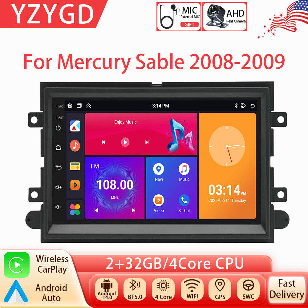 Android Auto Carplay for Mercury Sable 2008-2009 Car Stereo Radio GPS Screen SWC