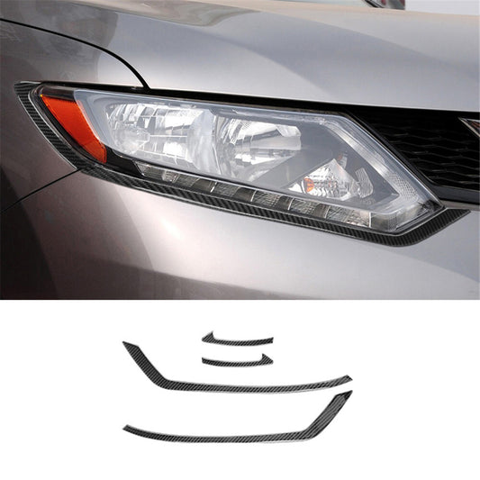 Carbon Fiber Headlight Eyebrows Panel Trim Cover for Nissan Rogue 2014-2016