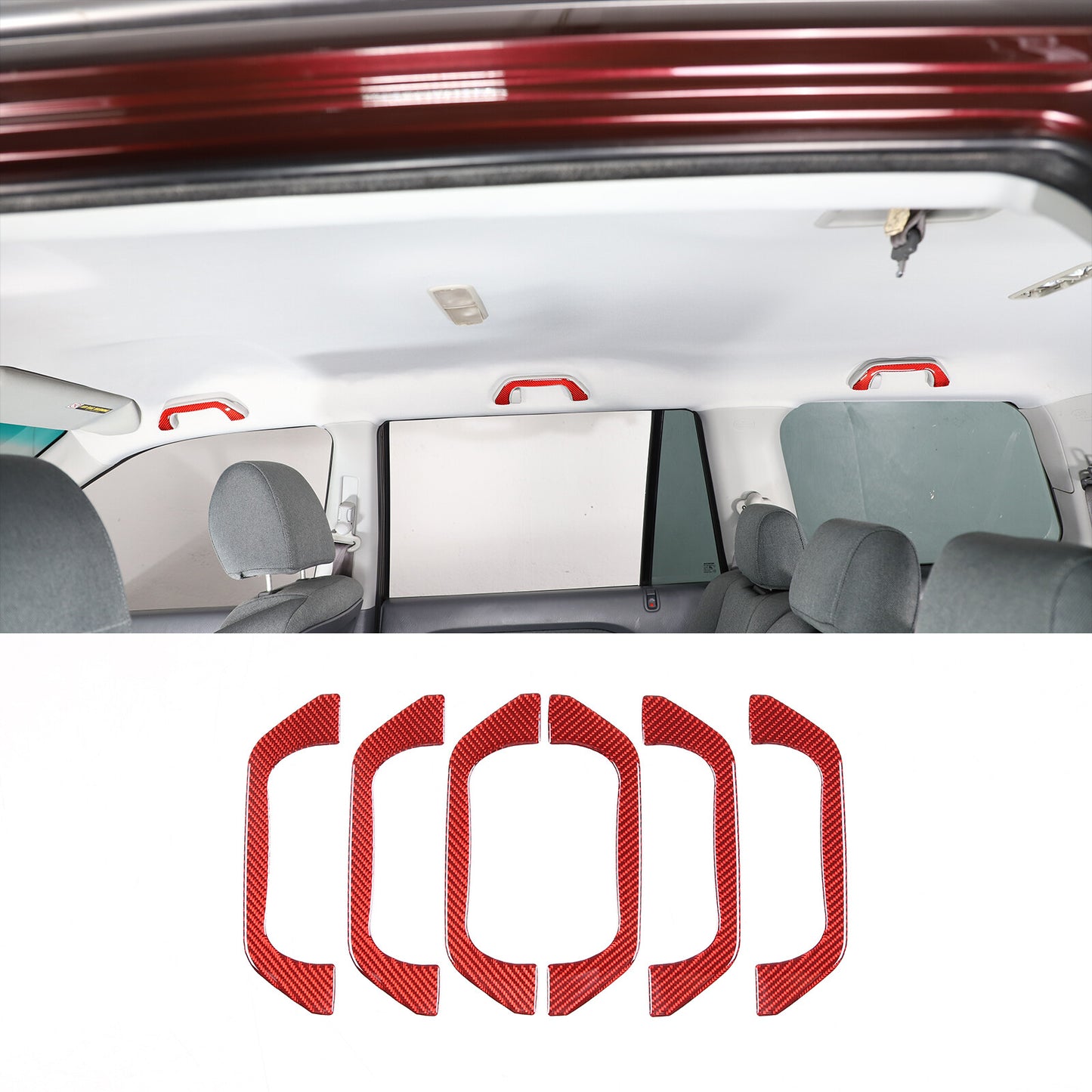 Red carbon fiber interior roof door handle cover sticker for Honda Pilot 2003-08- n