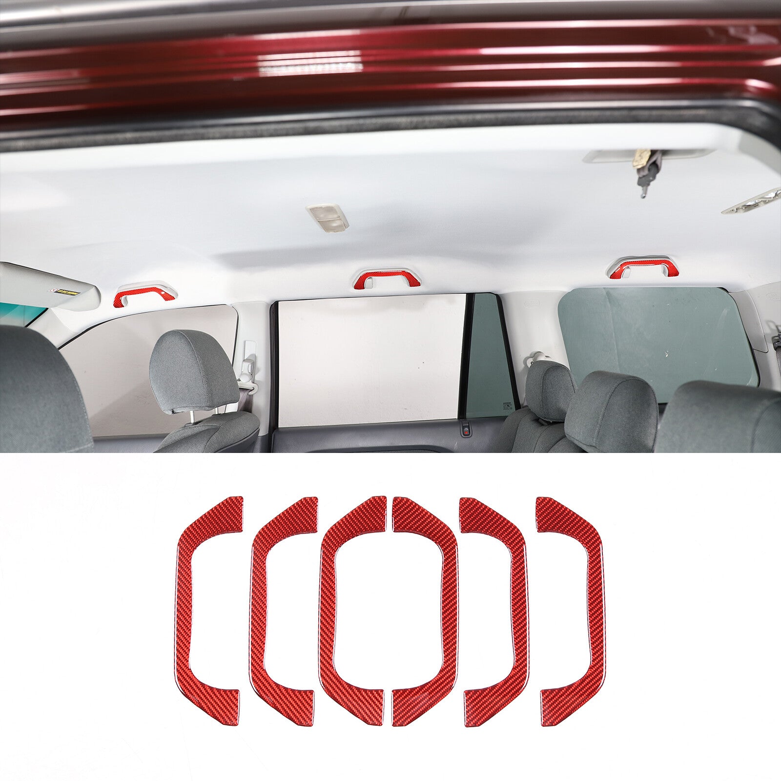 Red carbon fiber interior roof door handle cover sticker for Honda Pilot 2003-08- n