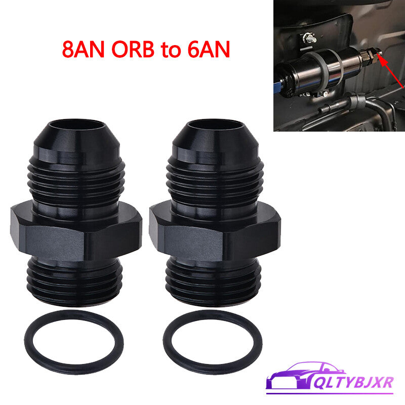 2Pcs ORB 8AN to 6AN Flare Male Fuel Rail Adapter Fitting Black Aluminum