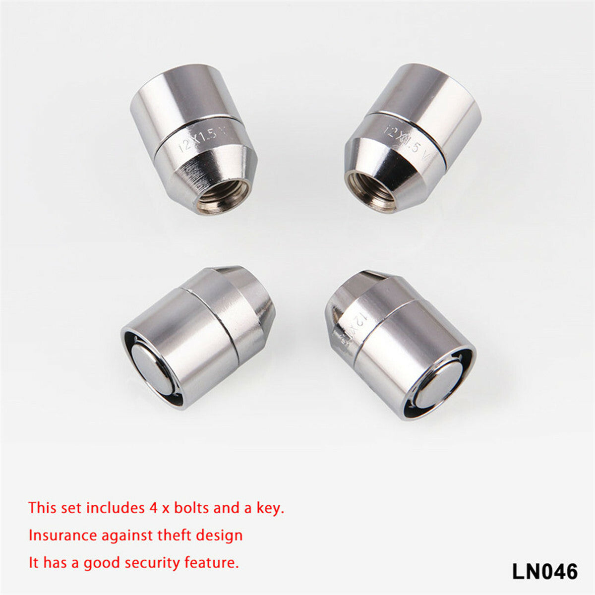 4pc Car Accessories M12x1.5 Alloy Steel Wheel Lug Nut Bolt Lock Set With 1 Key Q