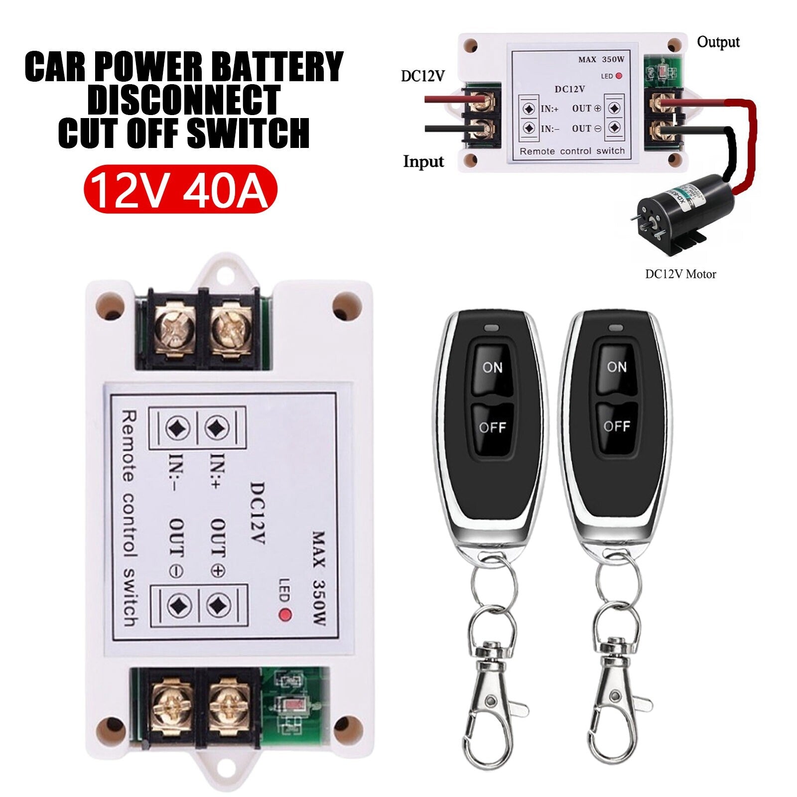 12V Automotive Battery Disconnect Switch with 2 Wireless Remote Controls Q