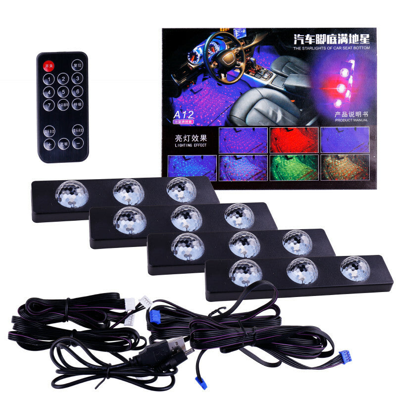 Car RGB LED Foot Star Light Neon Atmosphere Strip Music Sensor Remote Control
