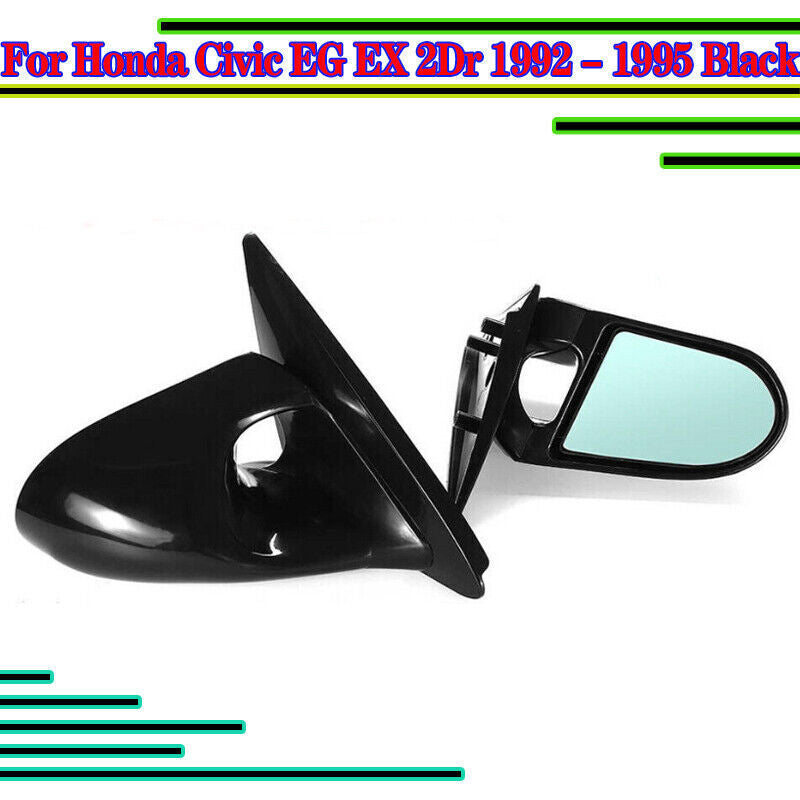 Pair Manual Rear View Side Mirror Fit for Honda for Civic EG EX 2Dr 1992-1995 Black