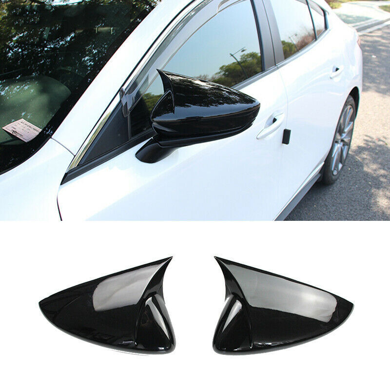 for Mazda 3 Axela 2019-2022 Glossy Black Horn Rearview Side Mirror Cover Trim 2p