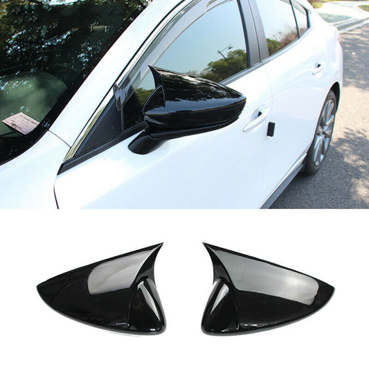 for Mazda 3 Axela 2019-2022 Glossy Black Horn Rearview Side Mirror Cover Trim 2p
