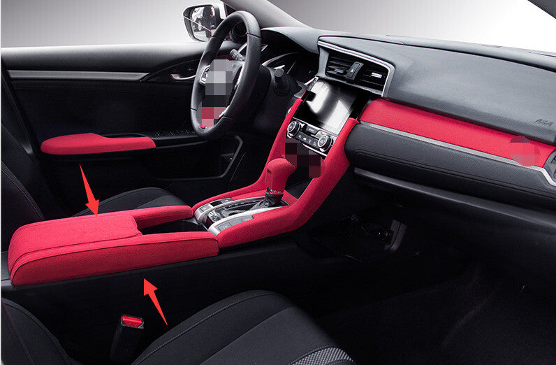 Middle Console Armrest Box Cover Trim for Honda for Civic 16-21 Red Alcantara Suede