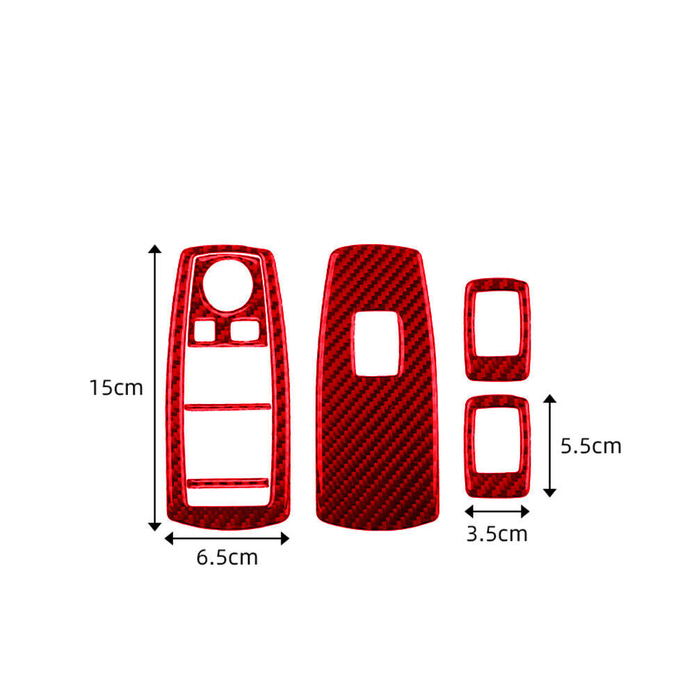 for BMW X3 E83 2004-10 Window Lift Switch Button Panel Trim Red Carbon Fiber 7Pc