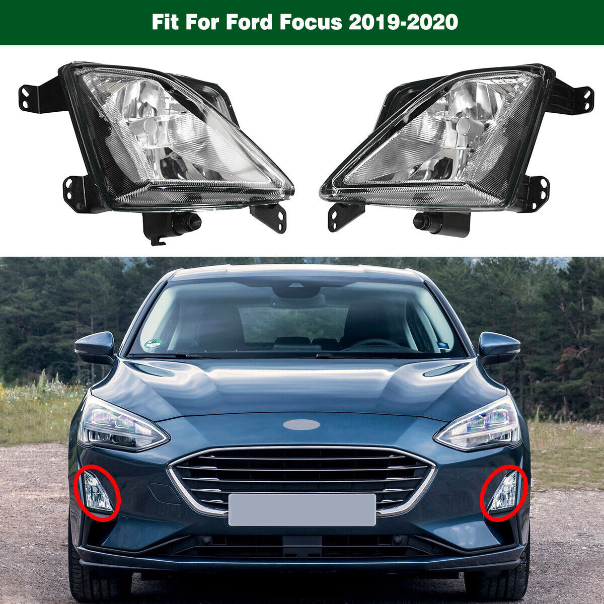 Fog Lights Front Bumper Driving Lamps Clear Lens Pair for Ford Focus 2019-2020