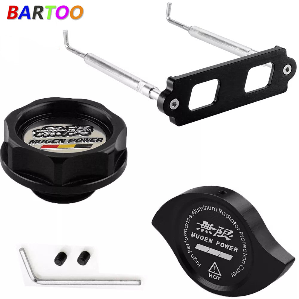 Mugen Black Oil Filler Cap Radiator Cap Cover Battery Tie Down w/Hooks for Honda Q