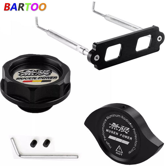 Mugen Black Oil Filler Cap Radiator Cap Cover Battery Tie Down w/Hooks for Honda Q