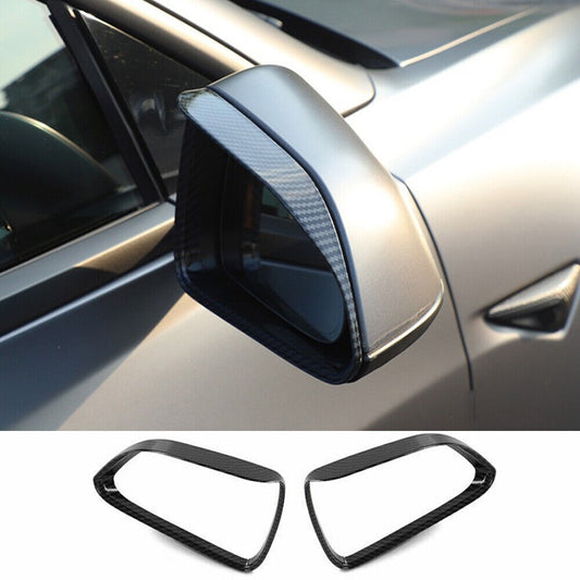 Carbon Fiber Rear View Mirror Rain Eyebrow Trim 2x for Tesla Model 3 2017-2023