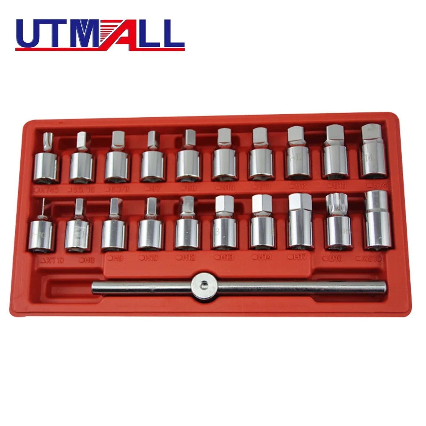 21-piece drain plug removal tool key set, square hexagonal socket kit, nut adapter