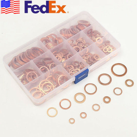 280 Pcs 12 Size Car for SUV Solid Copper Crush Washer Seal Flat Ring w/ Box US Ship Q