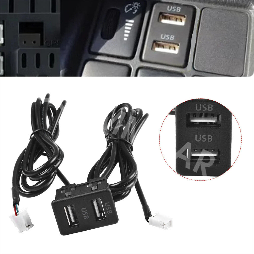Car Dual USB Port Panel 4 Pin 6 Pin Dash Flush Mount Extension Cable Adapter