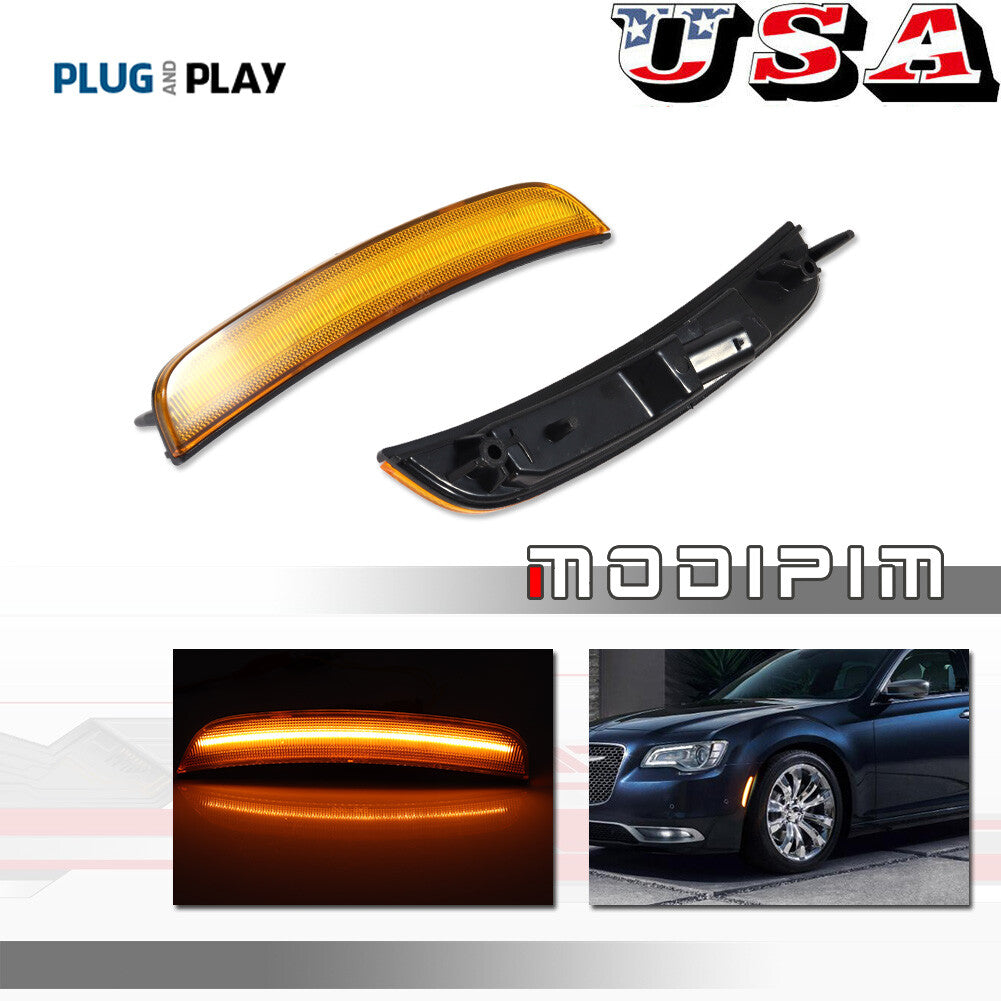 Amber Lens w/LED Front Side Marker Lights for 2015 - 2023 for for CHRysler 300 300C - v