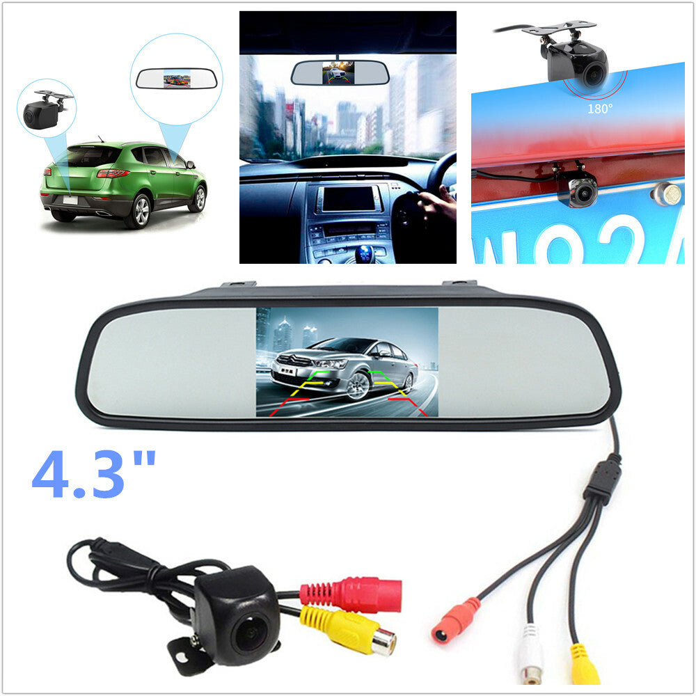 4.3-inch backup camera mirror car rearview infrared night vision parking system kit - n
