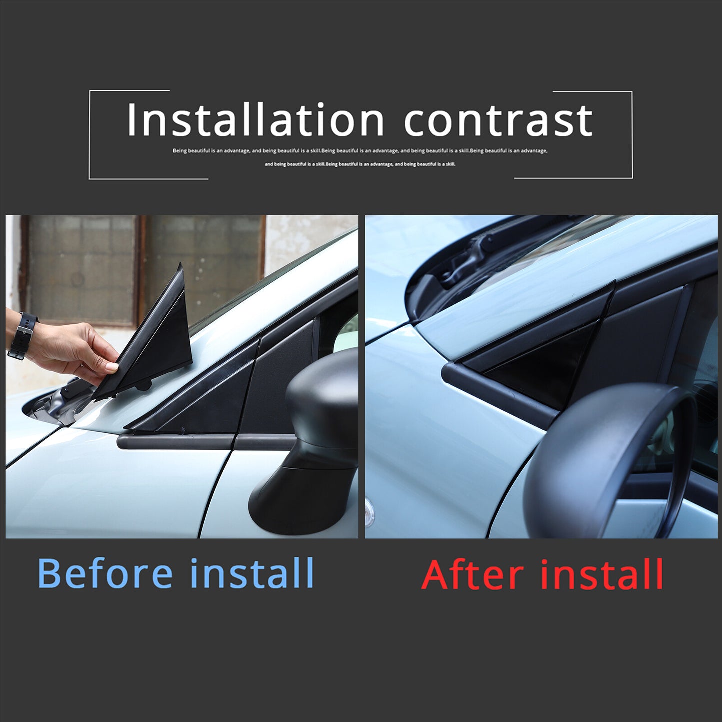 2-Piece Door Viewer Flag Cover Mold (Left + Right) Glossy Black Suitable for 2012-17 for Fiat 500 n