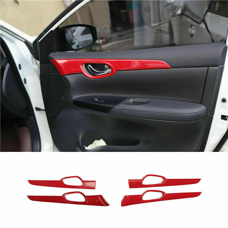 4x For 2013-2019 for Nissan Sentra Sylphy Red Carbon ABS Inner Door Panel Cover Trim