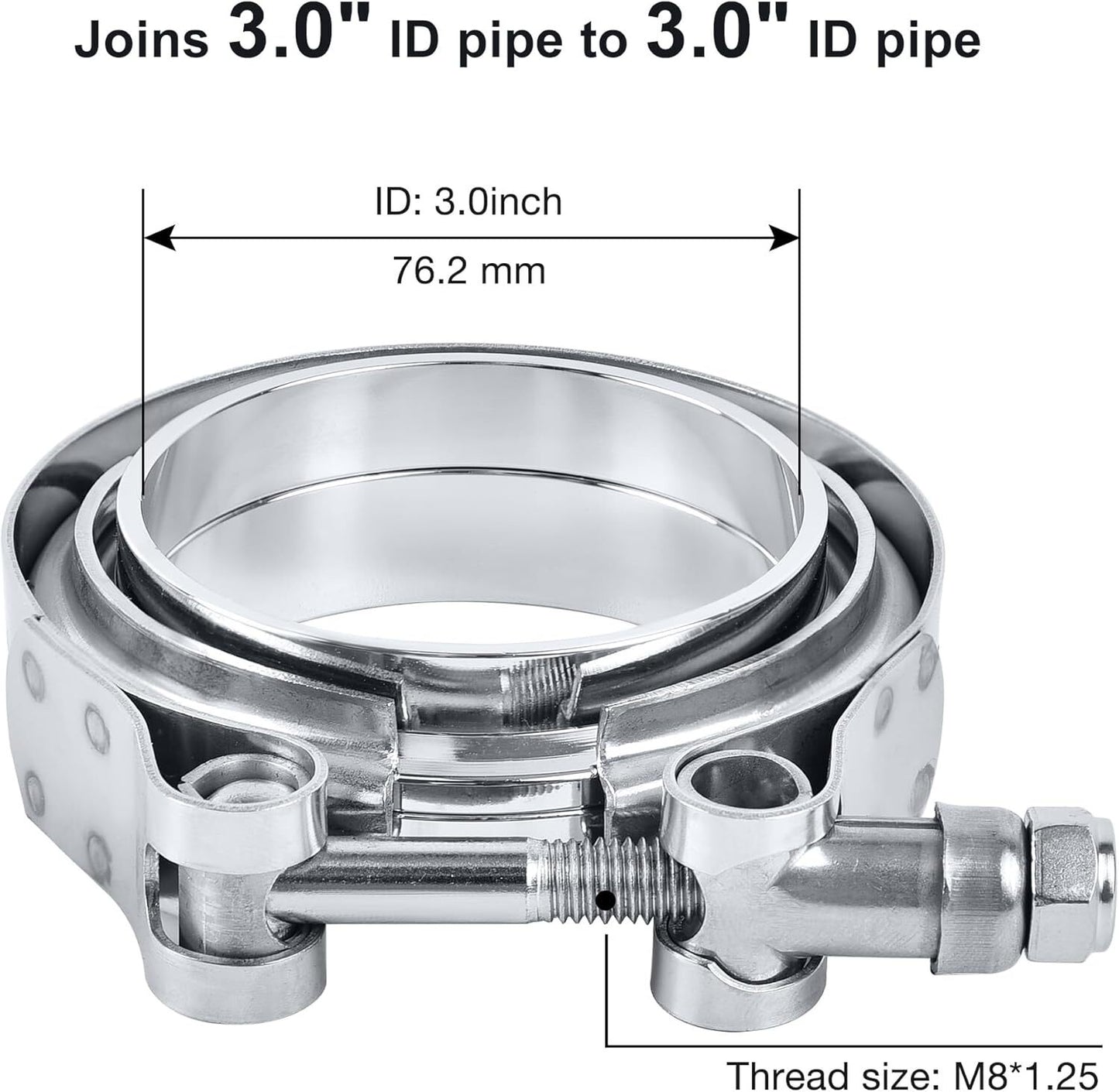 V-band clips and flange kit for 3-inch 76mm 304 stainless steel exhaust pipe