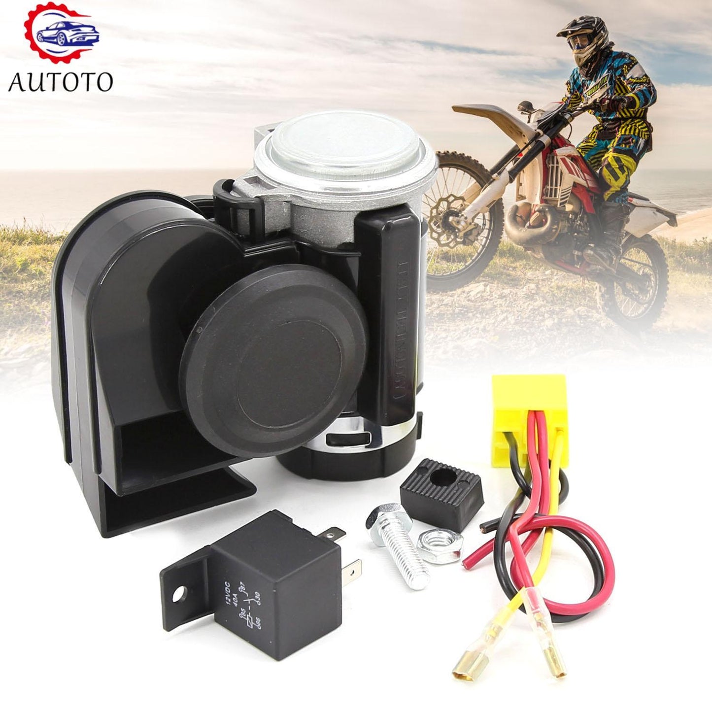 12V/24V 300DB Black Loud Electric Air Horn Kit Fits for Car Trucks Motorcycles