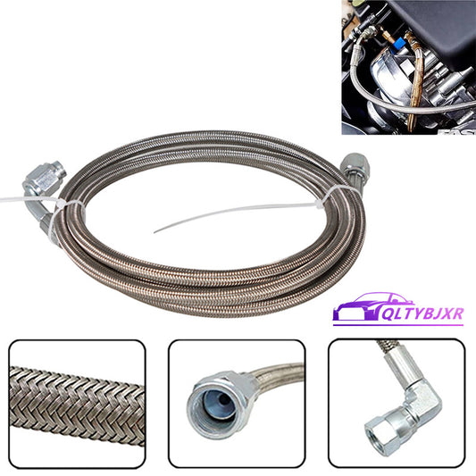 4AN Braided Turbo Oil Feed Line 60 Length Hose Steel AN4 90Degree Straight PTFE