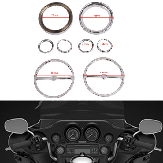 Chrome Speedometer Gauges Bezels Horn Cover for Harley Electra Street Road Glide Q
