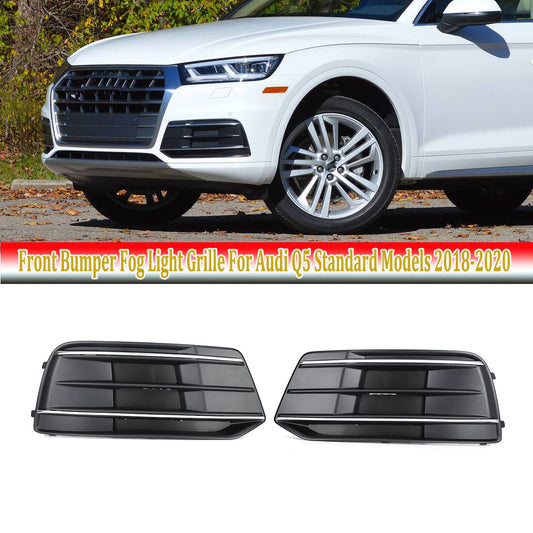 A pair of chrome trim pieces for the front bumper grille and fog light protectors are available for the for Audi Q5 SQ5 2018 - 2020.