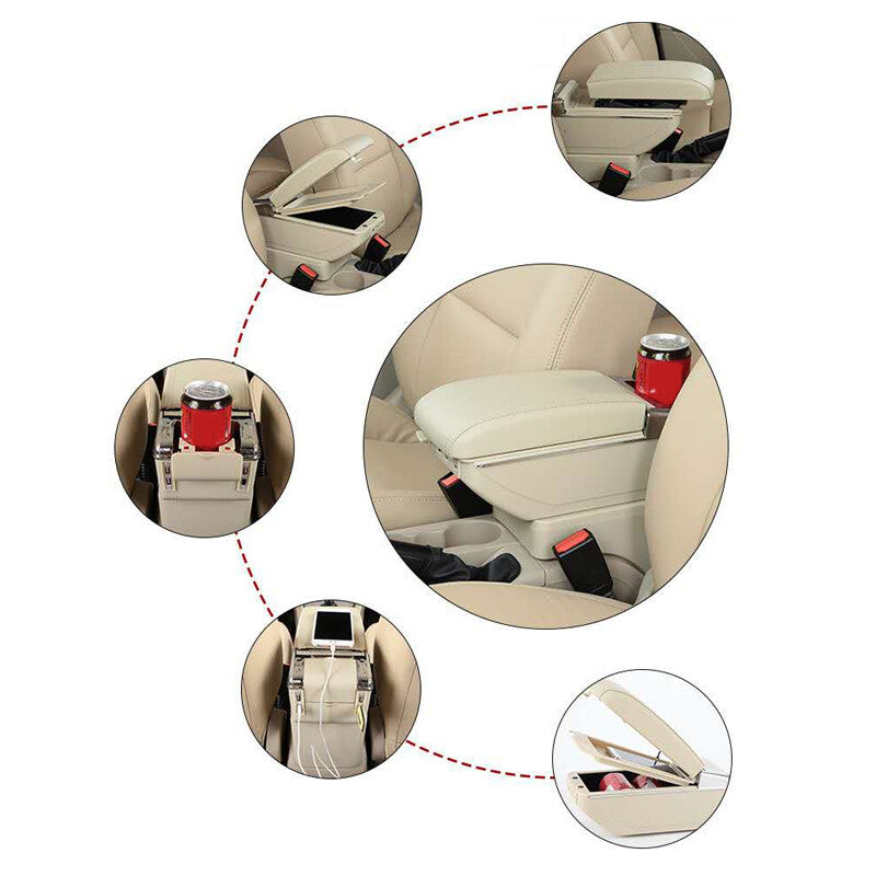 7 USB charging car center console armrest storage box with light-up cup holders - n