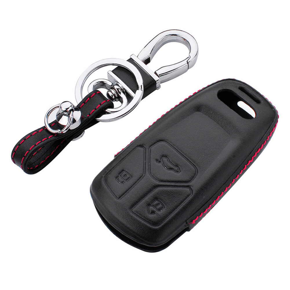 Leather Car Key Fob Case Cover Holder w/ Keychain for Audi A4 A5 S5 SQ5 Q5 Q7 TT