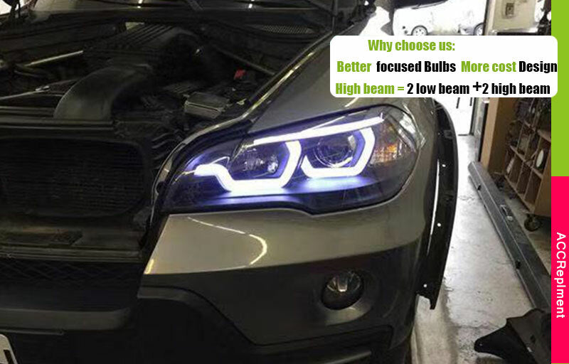 Headlight Assembly for BMW X5 E70 2007-2013 HID Projector LED DRL Replace