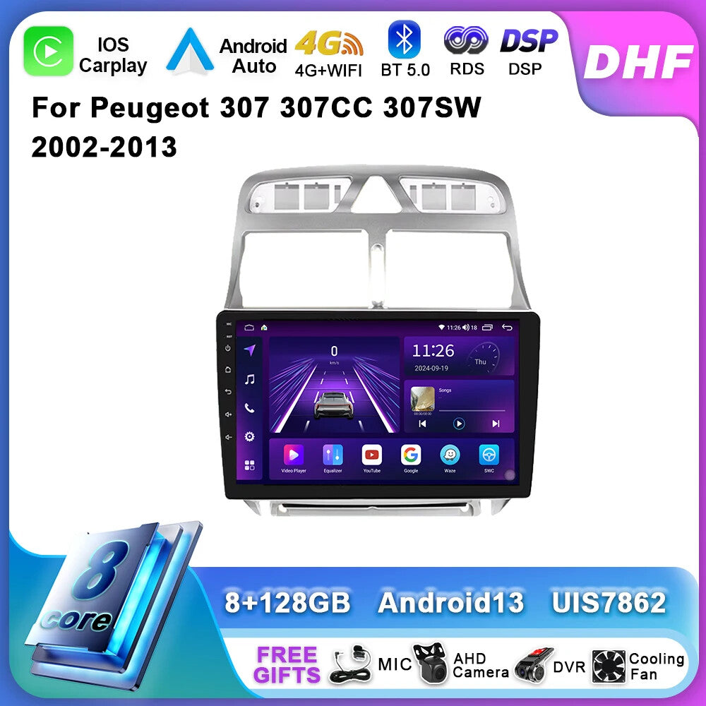 for Peugeot 307 SW 307CC 307SW 2002-2013 CarPlay Car Radio GPS Player Screen