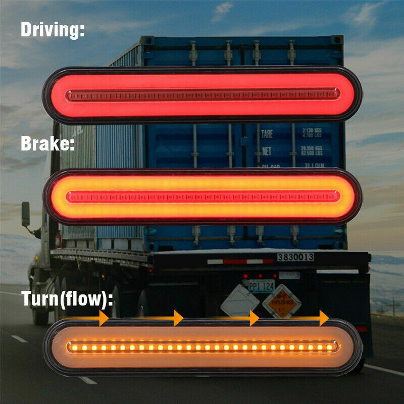 2x Neon LED RV Trailer Truck Stop Flowing Turn Signal Brake Rear Tail Light Bar