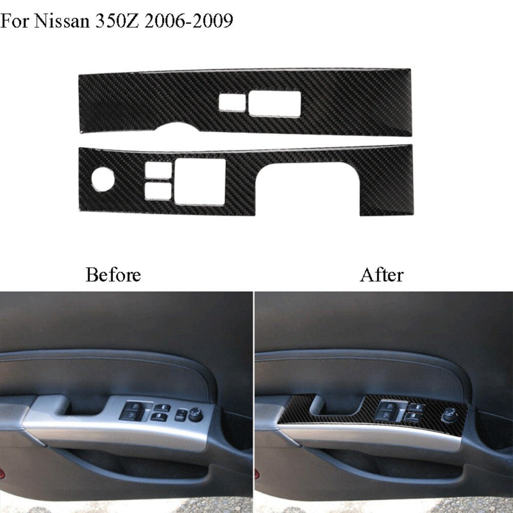 2Carbon Fiber Interior Window Switch Panel Trim Cover For 350Z 2006-2009 n