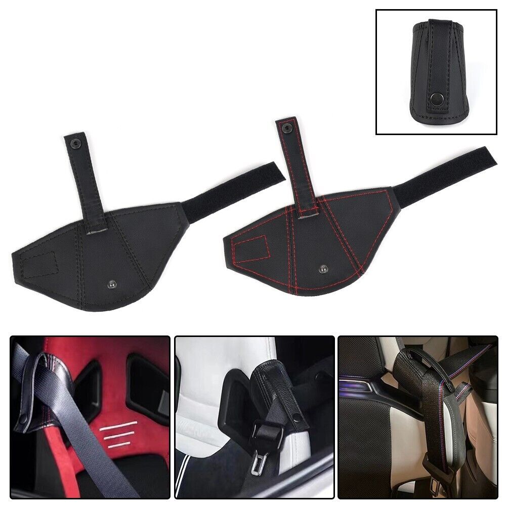 JDM Genuine Leather Black w/Stitches Bucket for Seat Belt Guide Holder Protector Q