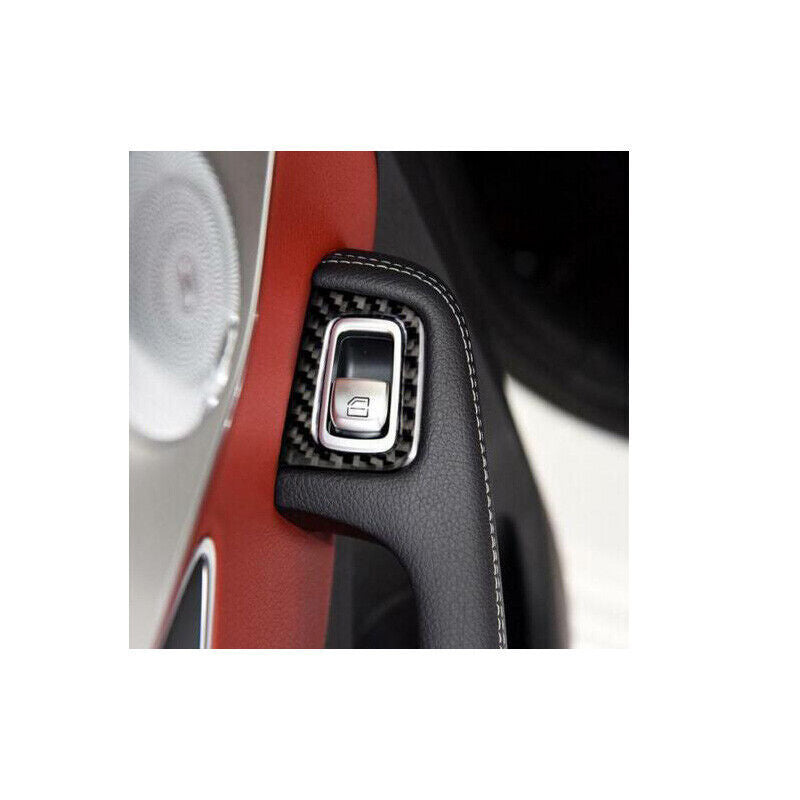 Carbon fiber window switch and armrest trim for C-Class, GLC, and E-Class. n
