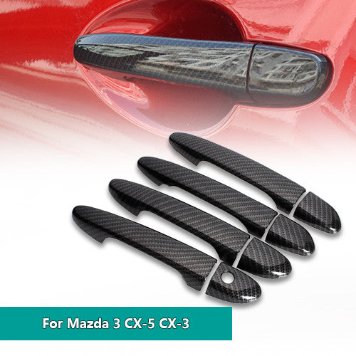 8P Carbon Fiber Style Exterior Door Handle Cover Trim Fit for Mazda 3 CX-3 16-21