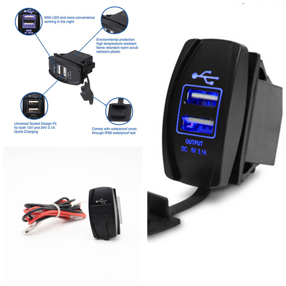 3.1A 2 Port Car USB Charger Panel Mount Output Carling Narva ARB Rocker Switch