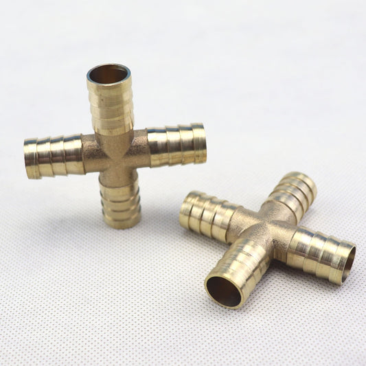 2 x 9/16 inch 14 mm hose rods, 4-way cross brass fittings for gas, fuel, water, and air.