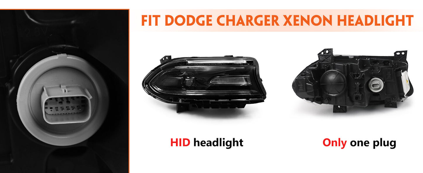 2015 - 2023 for Dodge Charger HID/Xenon Headlights with LED DRLs (Dual-Ring Lights)