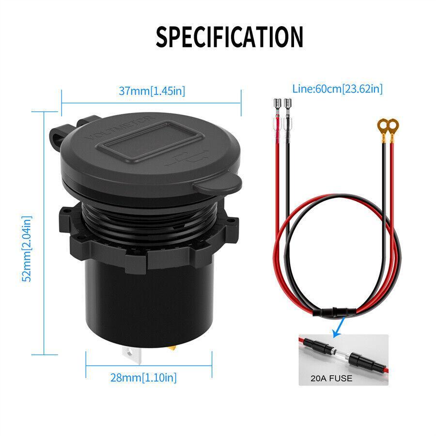 QC3.0 USB Type-C Car Fast Phone GPS Charger with Power Switch and Voltmeter Display n