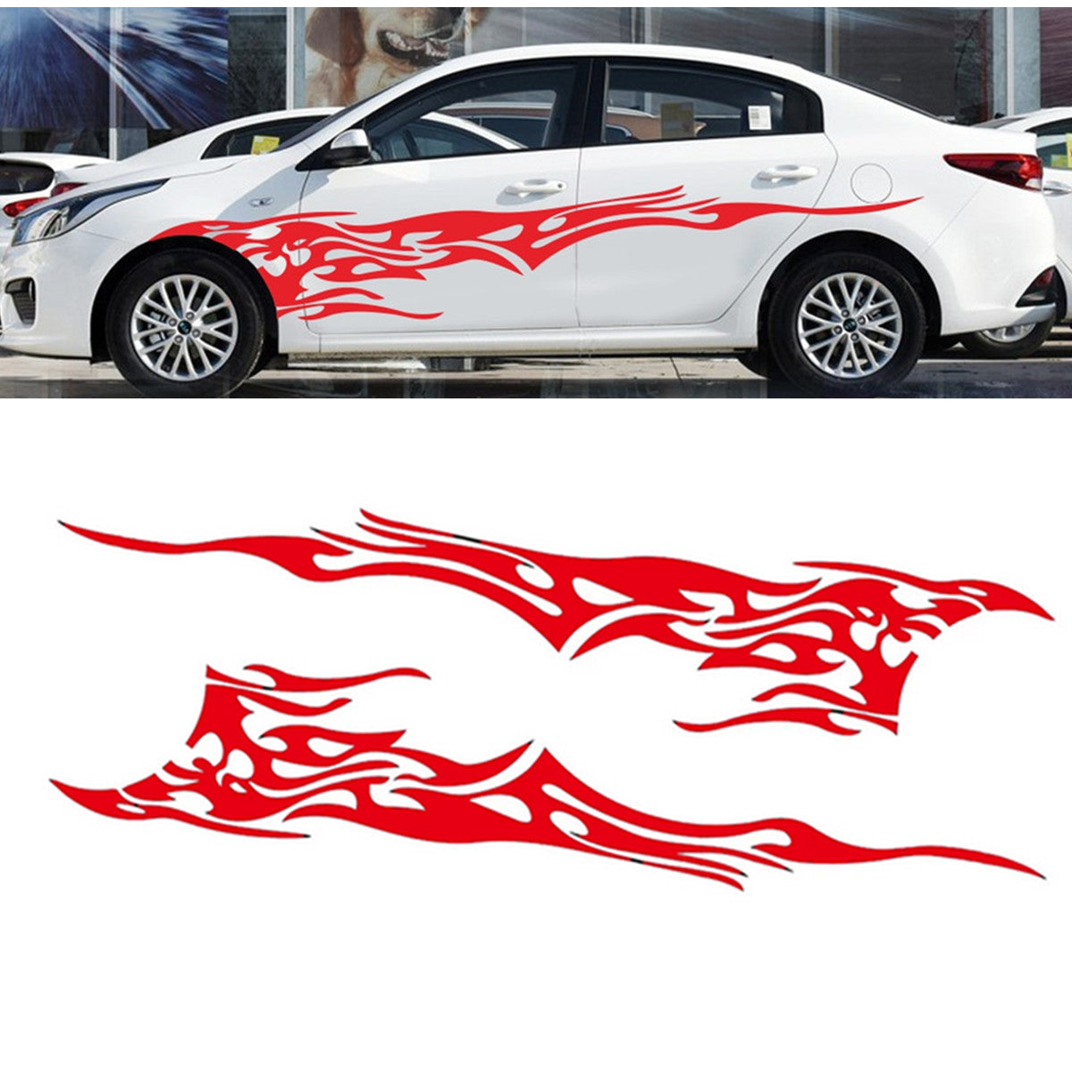 Red Flame Decal Set Large Graphic Body Vinyl Sticker For Car Truck Accessories