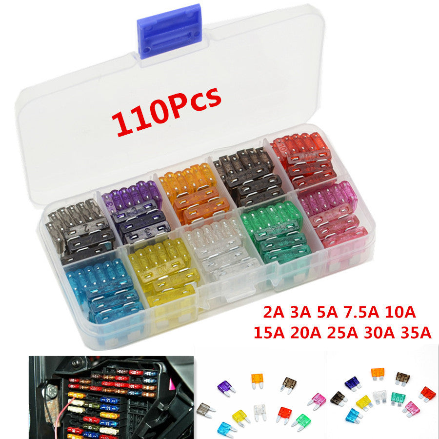 110pcs 2-35 Amp Kit Car SUV for Mini Low Profile Blade Fuses Box Mould Fuse Assorted