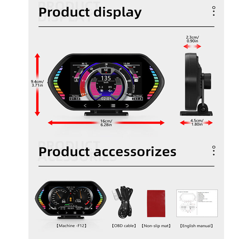 OBD2+GPS HUD Car Digital Head-Up Display Speedometer Turbo RPM Alarm G Sensor - n