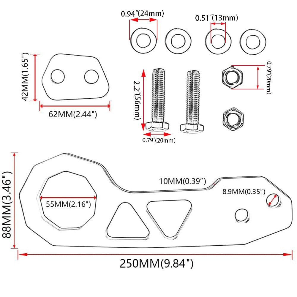 2 INCH CNC Anodized Billet Aluminum Racing Rear Tow Hook Kit for Honda Q