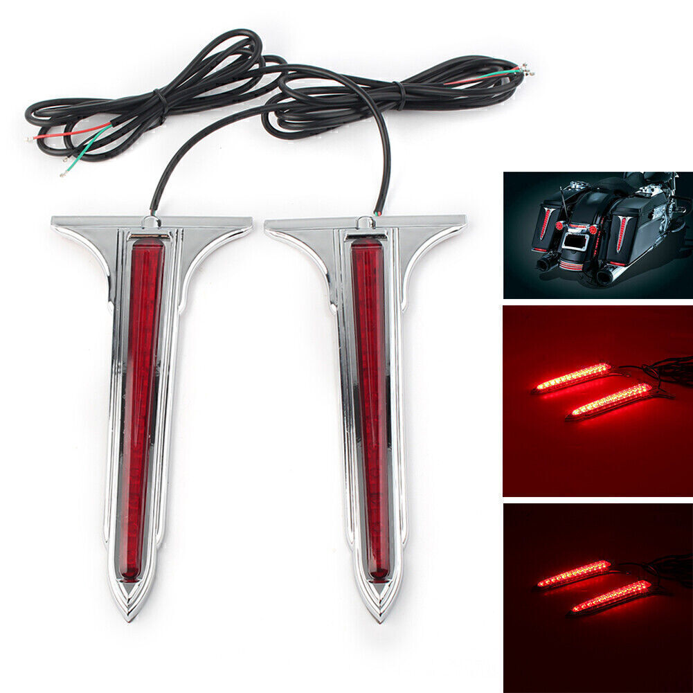 Chrome LED Rear Saddlebag Brake Tail Light Red Lens for Harley Touring Road King