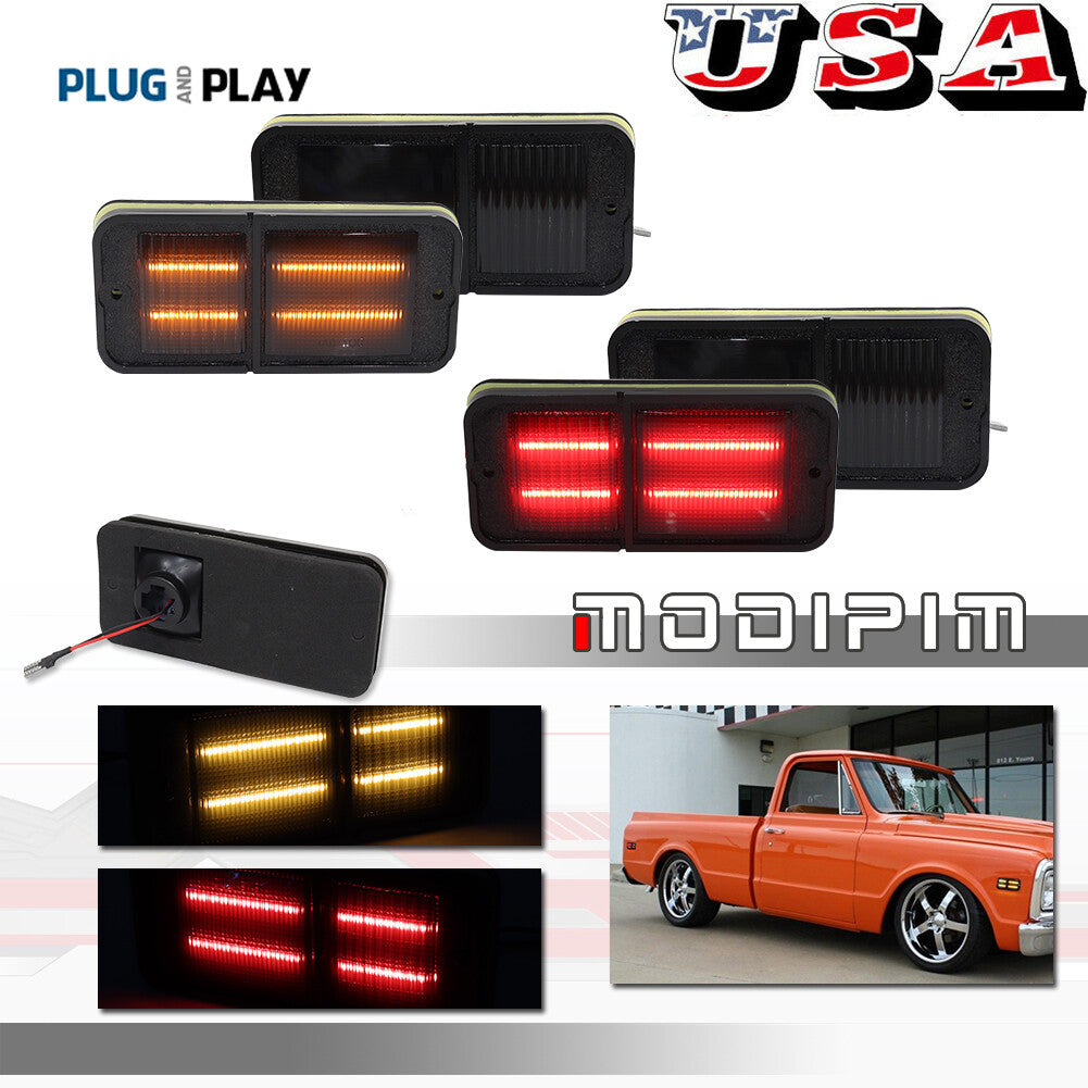 Four smoked LED front and rear marker lights for 68-72 for Chevrolet for GMC C/K trucks.